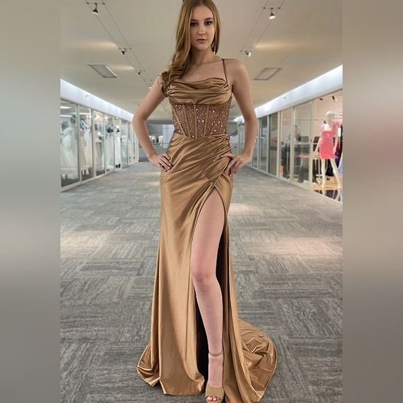 COPY - Black,sage,blue,corset style beaded fitted long open lace up back - Picture 6 of 9